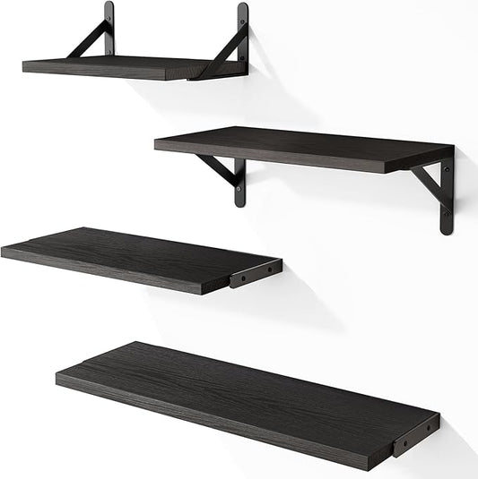 YGEOMER Floating Shelves for Wall, Black Wall Shelves Different Sizes for Living Room, Bathroom, Bedroom, Kitchen, Home Decor (Set of 4)