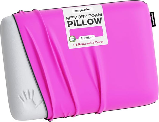 Imaginarium Memory Foam Pillow for Bed - 16" x 24" Standard – Fun Decorative Colorful Pillow for Sleeping - Back, Stomach & Side Sleepers – Includes Cooling Cover (Party Pink)