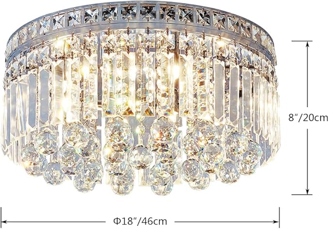 Saint Mossi 8-Lights Crystal Chandelier Light Fixture with K9 Crystals, Modern Flush Mount Ceiling Light Fixtures Modern Chandelier for Bedroom,Dining Room,Livingroom,H8 x D18