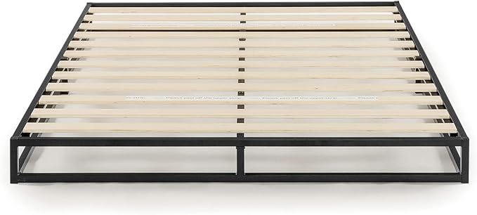 Mellow Modernista Low Profile 6 Inch Metal Platform Bed Frame with Classic Wooden Slat Support Mattress Foundation (No Box Spring Needed), Full, Black