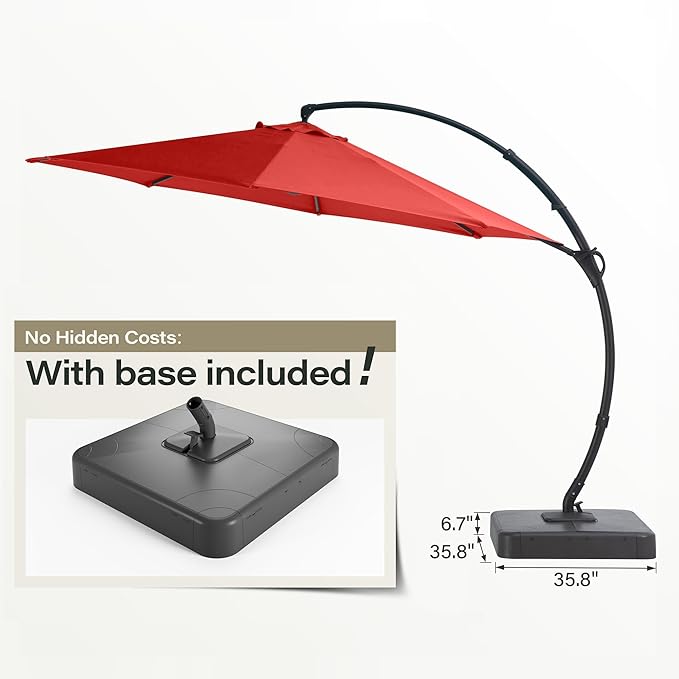 LAUSAINT HOME Outdoor Patio Umbrella with Base included, Deluxe Curvy Cantilever Umbrella Heavy Duty Offset Hanging Umbrella