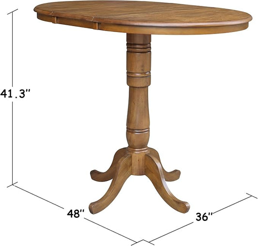 International Concepts 36" Round Top Pedestal Table with 12" Leaf-40.9" H-Dining, Counter, or Bar Height, Pecan