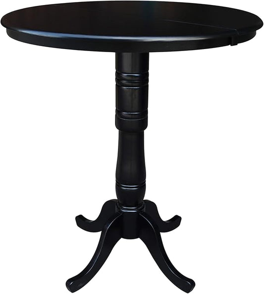 International Concepts 36-Inch Round Top Pedestal Table with 12-Inch Leaf, 42-Inch Bar Height, Black
