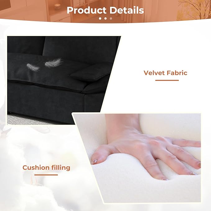 Yafylly Queen 3 in 1 Convertible Sleeper Couch, Full Size Velvet Loveseat Pull Out Sofa Bed, Futon Lounge Chair with Pillows for Living Room, Bedroom, Apartment, Office,Black