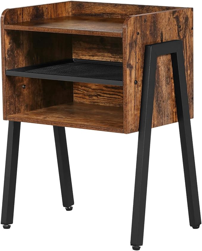 VECELO Nightstand Set of 2,Industrial Side End Table/Stackable Accent Furniture with 2-Tier Open Storage Compartments for Bedroom, Living Room and Small Spaces