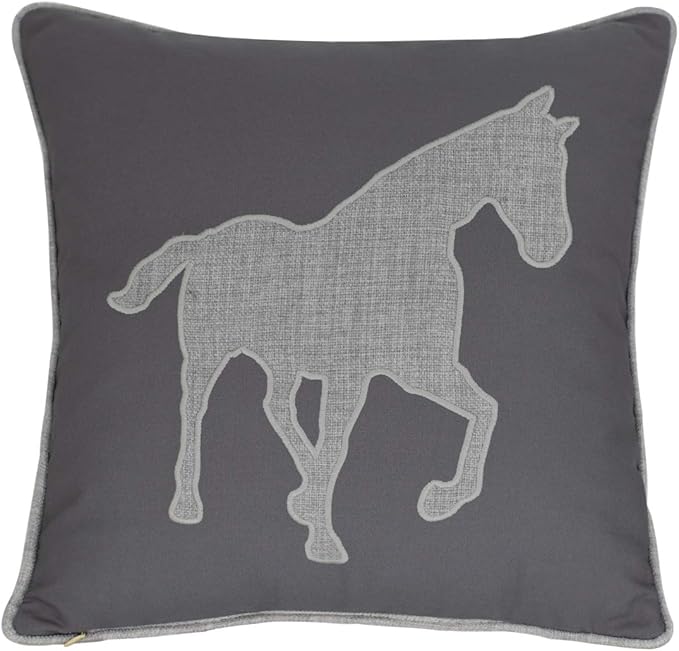 Horse Pillow Case Decorative Cotton Linen Embroidered Cushions Covers 18x18 Inches (Grey) …
