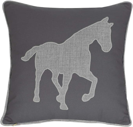Horse Pillow Case Decorative Cotton Linen Embroidered Cushions Covers 18x18 Inches (Grey) …