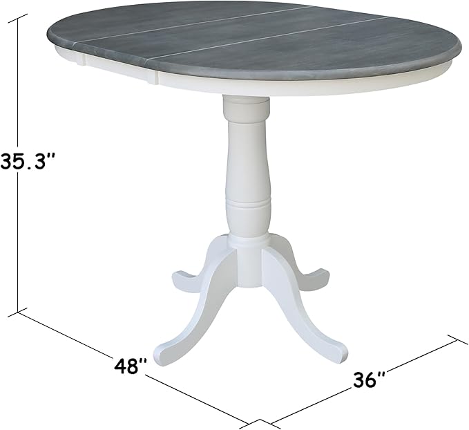 International Concepts 36" Round Wood Table with 12" Leaf in White/Heather Gray