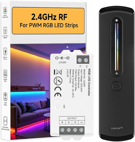 BTF-LIGHTING RC09RFB & C03RF RF 2.4GHz Wireless Tuya Controller Kit Color Adjustment,Dim Brightness,Sensitive Touch Slide Control for PWM (+ R G B) 4PIN SMD FCOB RGB LED Strip DC5V DC12V DC24V
