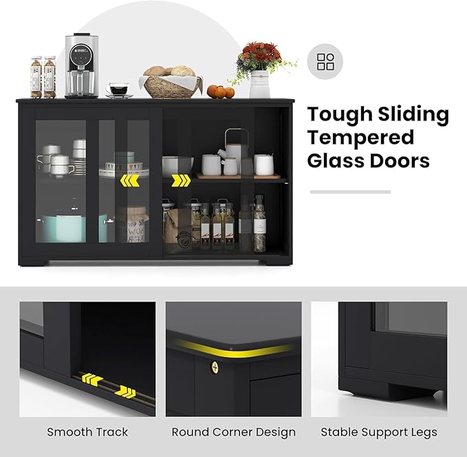 NAFORT Wooden Buffet Cabinet Sideboard with Sliding Doors, Kitchen Storage Console Table, Accent Coffee Bar with Adjustable Shelf for Living Room, Dining Room (Black, 13" D x 42" W x 24.5" H)