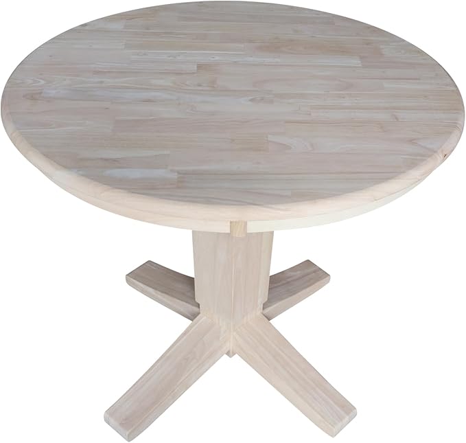IC INTERNATIONAL CONCEPTS 36" Solid Wood Round Top Pedestal Dining Table in Unfinished