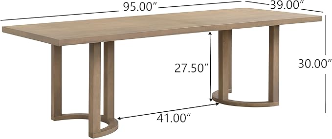 Christopher Knight Home Evat 95 Inch Dining Table for 6-8 People, Modern Kitchen Table with U-Shaped Legs, Large Wooden Rectangular Farmhouse Dinner Furniture for Dining Room, Home Office,Natural Ash