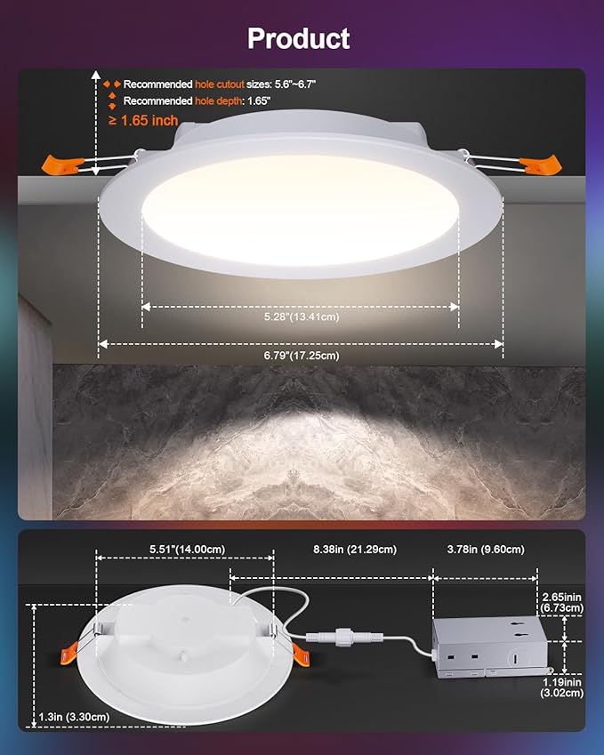 DUSKTEC Smart Recessed Lighting 6 Inch, RGBCW LED Recessed Ceiling Light Work with Alexa, Dimmable 16W 1500LM Canless Downlight with Junction Box for Living Room, 6 Pack