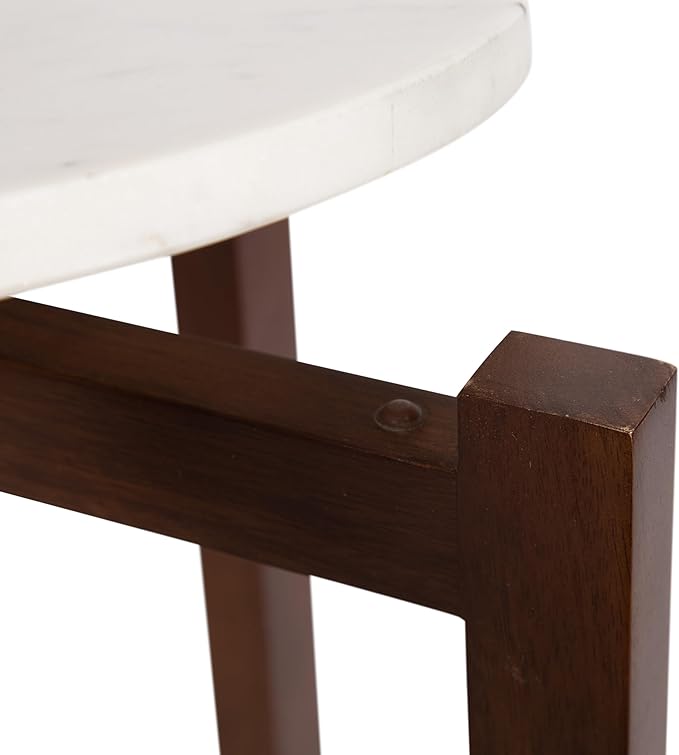 Kate and Laurel Moxley Transitional Round Side Table; 16 x 16 x 22; White Marble and Walnut Brown; Tiered Pedestal Table with Authentic Marble Tabletops for Bedroom Nightstand or Indoor Plant Stand