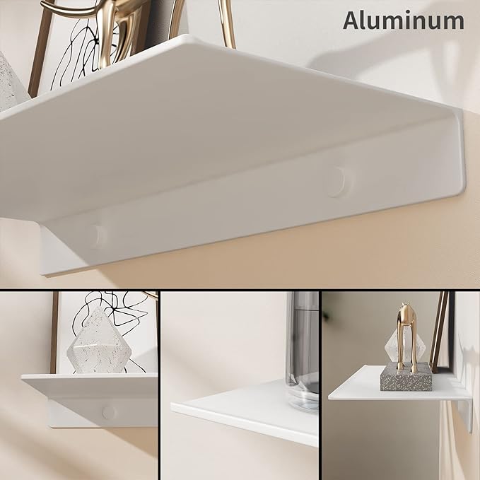 Danpoo Small Floating Shelf for Wall Storage, Mini Display Shelf for Collectibles, Metal Wall Shelf for Bathroom/Living Room/Kitchen/Bedroom(White, 8")