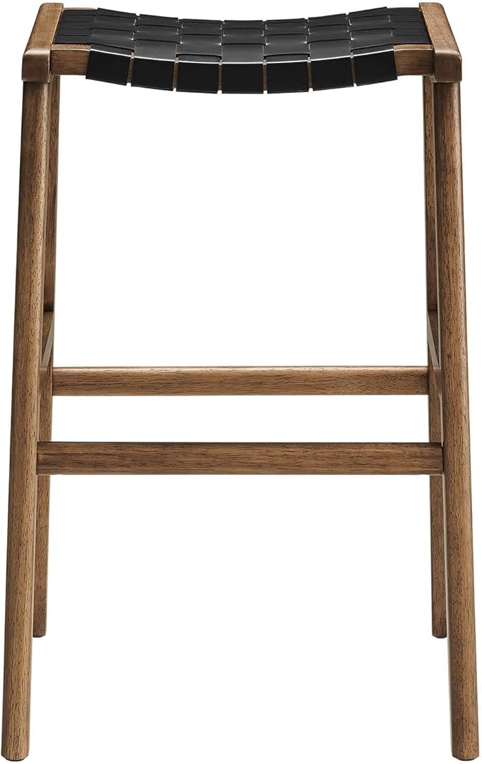Modway Saoirse Faux Leather Wood Bar Stool - Set of 2 in Walnut Black