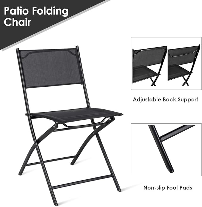 Giantex 4 PCS Folding Patio Chairs, Portable Camping Chair Set, Rust-Proof Steel Frame & Space Saving, Outdoor Patio Furniture for Deck Garden Pool Beach (Black)