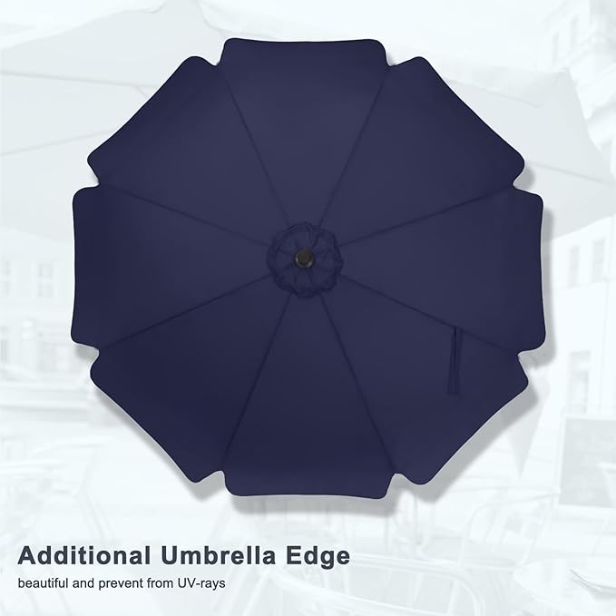 MASTERCANOPY 9ft Patio Umbrella with Valance, Crank and Tilt – 8 Ribs Outdoor Market Umbrella, UV/Fade Resistant, Waterproof Canopy with Wind Vent for Garden, Deck, Backyard, Pool (Navy Blue)