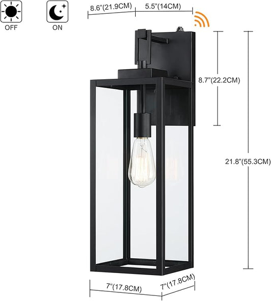 22 Inch Outdoor Wall Light Dusk to Dawn, Extra Large Wall Lantern for House Exterior Wall Sconce with Sensor, Photocell Porch Light for House Outside Garage Patio Lighting, E26 Socket, 1 Pack
