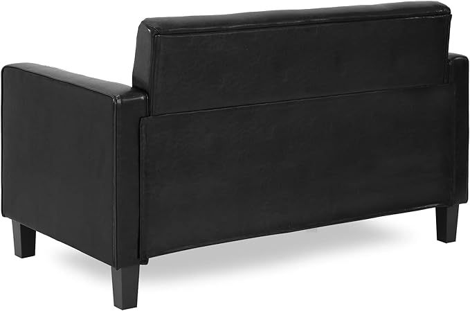 Furinno Brive Contemporary Tufted Faux Leather Loveseat/Sofa Couch for Living Room, Black Faux Leather