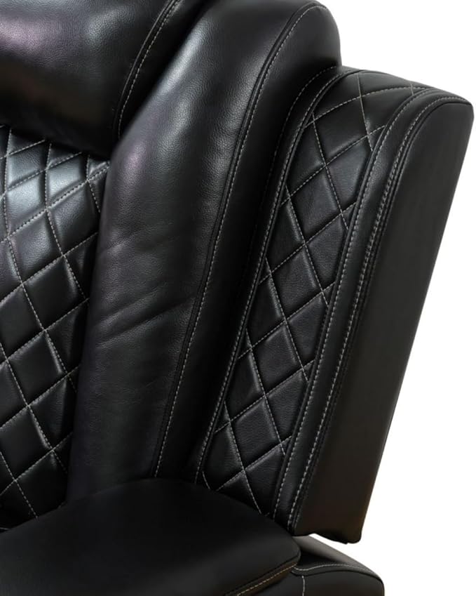 Electric Power Recliner Chair Living Room Furniture, Comfy Wide Lazy Home Theater Breathing Leather Seating with USB 2.0 Charging Ports, LED Light Strips (Black)