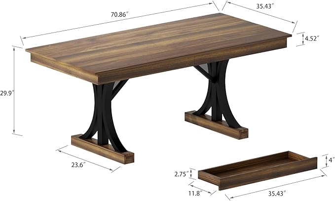 Garvee 71-Inch Wooden Kitchen Table with Two Drawers, Large Dining Table for 6-8 w/Large Tabletop & Sturdy Frame, Rectangular Dining Table with Double Pedestal, for Kitchen, Dinner