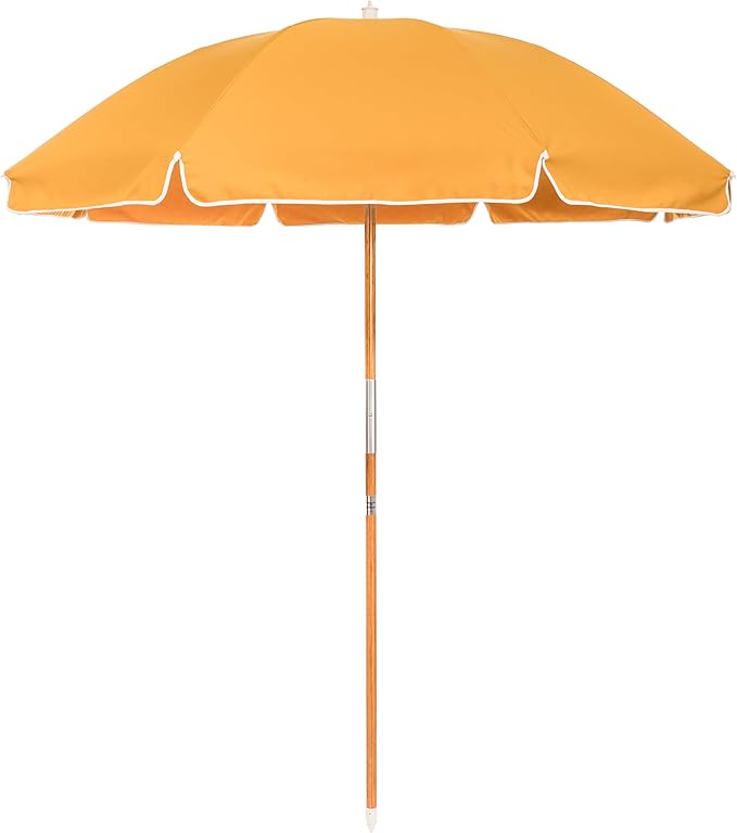 Business & Pleasure Co. Rio Umbrella Scalloped Brim For Beach, Patio or Picnic - 6' Boho Beach Umbrella, 7' Tall Wood Pole, UPF 50+
