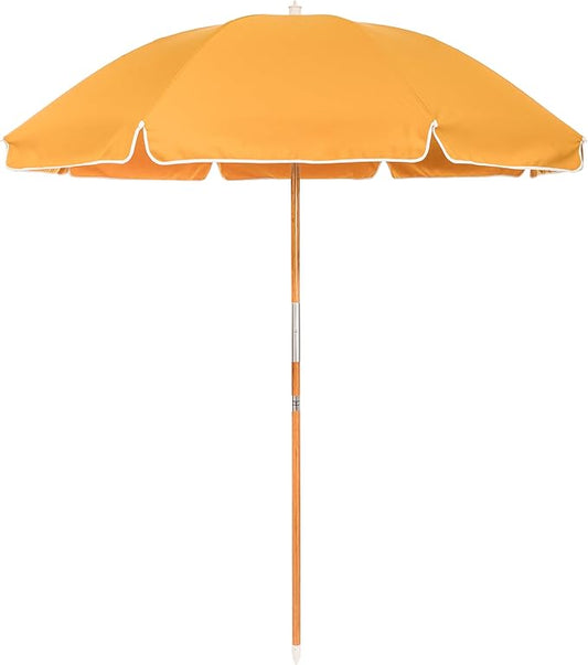 Business & Pleasure Co. Rio Umbrella Scalloped Brim For Beach, Patio or Picnic - 6' Boho Beach Umbrella, 7' Tall Wood Pole, UPF 50+