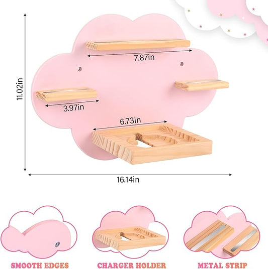 Clouds for Toniebox 1/2 Tonies Figures Organizer Storage Shelf Wall Mounted, Magnetic Floating Shelves for Toniebox Player Display Collection 20~30 Characters (Pink)