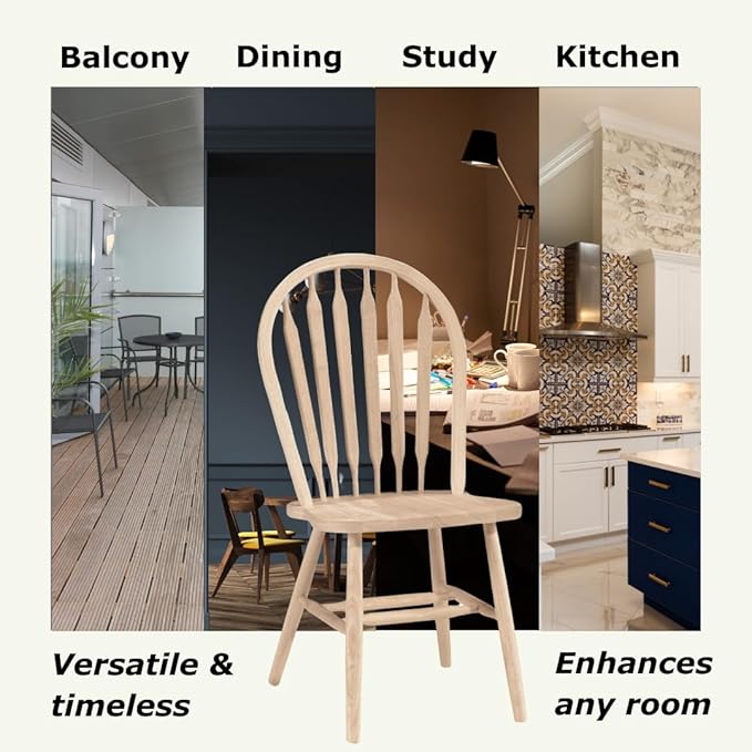 Solid Wood Windsor ArrowBack Dining Chair with Plain Legs, Unfinished