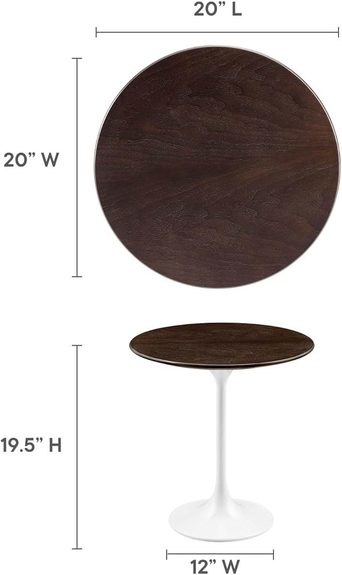 Modway Lippa Round 20" Wood Grain Mid-Century Modern Side Table, White Chevron Walnut