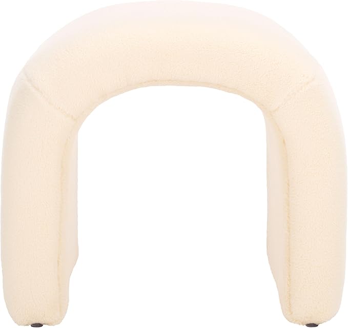 SAFAVIEH Home Collection Kibo Cream Faux Shearling Waterfall Curved Ottoman (Fully Assembled)