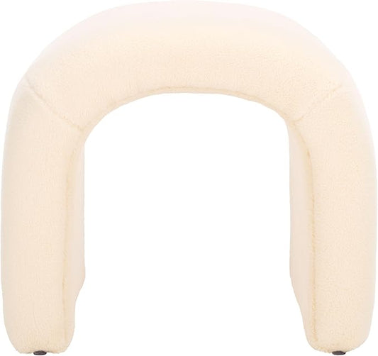 SAFAVIEH Home Collection Kibo Cream Faux Shearling Waterfall Curved Ottoman (Fully Assembled)