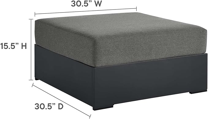 Modway Tahoe Aluminum Ottoman in Gray Charcoal with Weather-Resistant Cushion-Ideal as Outdoor Footstool, Patio or Sunroom Furniture