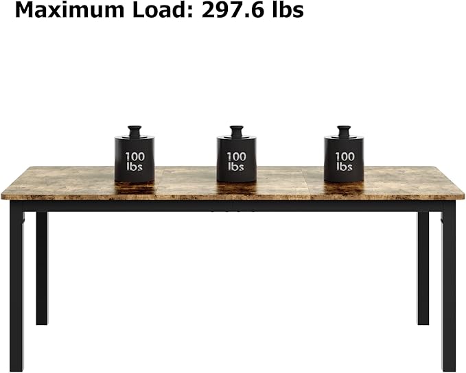 IDEALHOUSE 71 Inch Industrial Dining Table for 4-6 Person Rectangle Kitchen Table with Metal Legs,Round Corners, Writing Desk, for Modern Farmhouse, for Kitchen, Dining Room,Quick Assembly,Wood