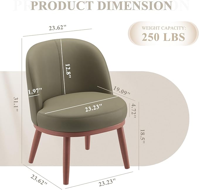 Accent Chair Set of 2, PU Leather Mid-Century Modern Chair for Small Space, Comfy Upholstered Armless Chair, for Living Room, Bedroom, Olive Green