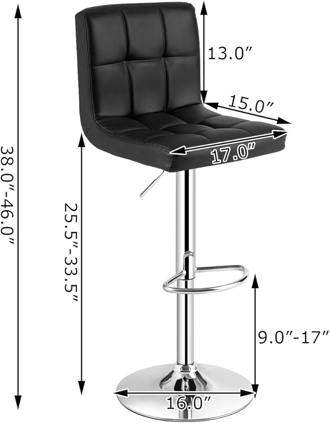 COSTWAY Adjustable Bar Stools Set of 4, Modern Swivel PU Leather Bar Chair with Backrest, Soft Cushioned Seat, Footrest, Sturdy Metal Frame, Comfortable Barstools for Kitchen Island, Pub, Black