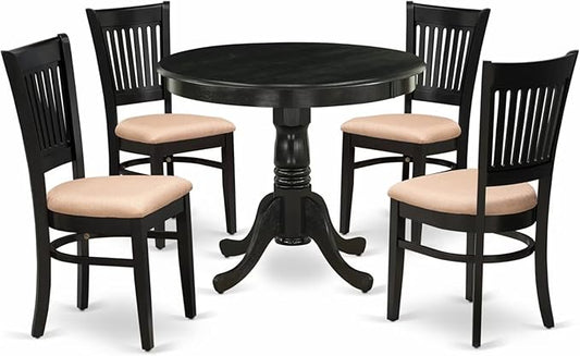 East West Furniture ANVA5-BLK-C 5 Piece Dining Room Furniture Set Includes a Round Dining Table with Pedestal and 4 Linen Fabric Upholstered Chairs, 36x36 Inch, Black