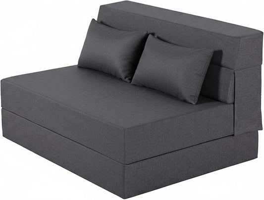 Fvkind Folding Sofa Bed, Foldable Sleeper Chair with Pillow, Convertible Fold Out Chair Bed with Washable Cover, Foldable Mattress for Living Room, Bedroom, Guest Room, Single Size, Dark Grey
