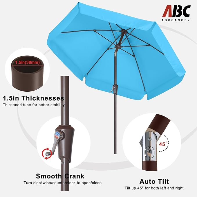 ABCCANOPY 7.5ft Scalloped Patio Umbrella, Outdoor Table Umbrella with Tilt and Crank, Fiberglass Ribs Deck Umbrella for Patio, Pool, Garden, Picnic (Lake)