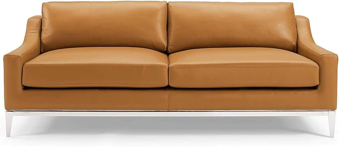 Modway Harness 83.5" Leather Sofa in Tan with Stainless Steel Base