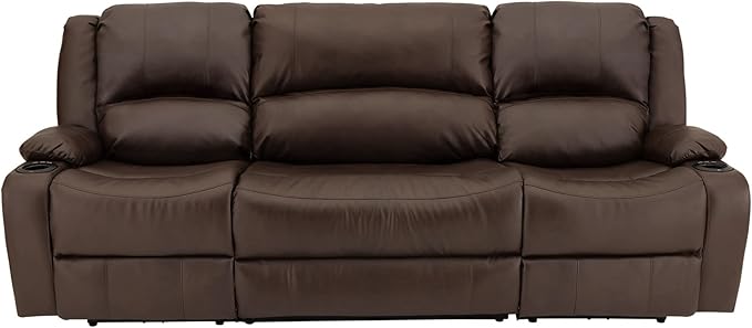 RecPro Charles 94" Powered Triple RV Wall Hugger Recliner | Drop Down Console | RV Furniture with Upgraded 2023 Fabric (Chestnut)