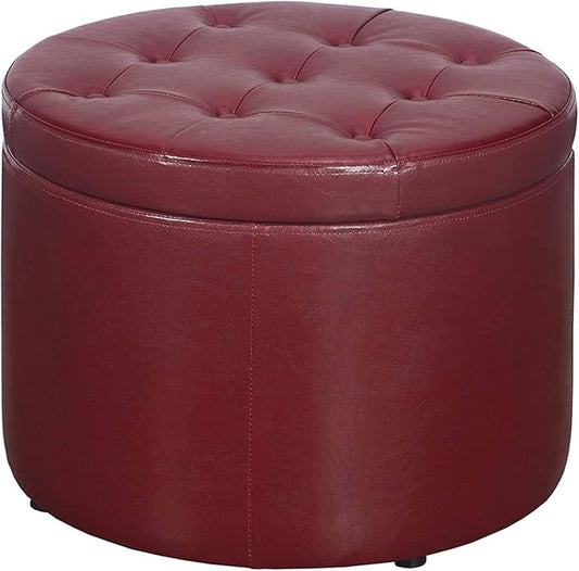 Convenience Concepts Designs4Comfort Round Shoe Ottoman, Burgundy