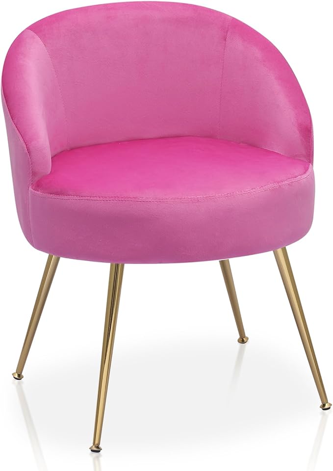 MoNiBloom Upholstered Velvet Accent Chair Girl's Pink Vanity Chair, Mid-Century Modern Barrel Chair w/Golden Metal Legs, Retro Leisure Reading Comfy Lounge Chair for Living Room Bedroom