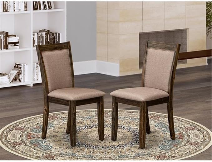 East West Furniture MZC7T16 Monza Parson Dining Chairs - Dark Khaki Linen Fabric Padded Chairs, Set of 2, Distressed Jacobean