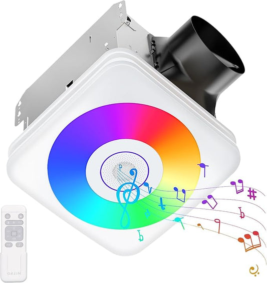 OREiN 3-in-1 Bathroom Exhaust Fan with Bluetooth Speaker & LED Light, 110/160 CFM Quiet Ventilation Fan, 1500LM, 2700K-6500K Adjustable, Night Light, Remote Control, 11.39" x 10.42" Ceiling Cut-Out
