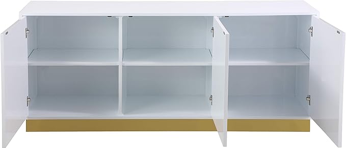 Meridian Furniture Cosmopolitan Collection Modern | Contemporary Sideboard/Buffet with Durable Gold Stainless Steel Base, 70" W x 18" D x 30" H, White Lacquer