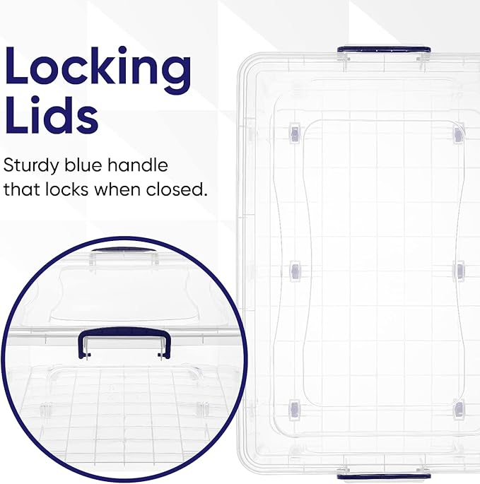 Superio Clear Storage Bin with Lid, Large Stackable Container with Lid, 60 Quart Wheeled Storage Box for Home, Garage, Storage
