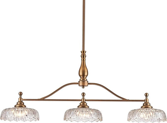HDDFL Chandeliers Pendant Light Fixture Vintage Pendant Lighting Fixtures 3 Lights Chandelier Matte Brass Kitchen Glass Hanging Lamp for Island Dining Room Living Room