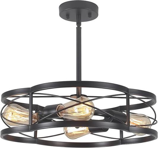 Black Semi Flush Mount Ceiling Lights, Sloped Dining Room Light Fixture Farmhouse Chandelier, Kitchen Island Pendant Lighting Adjustable Height for Entryway Hallway Foyer